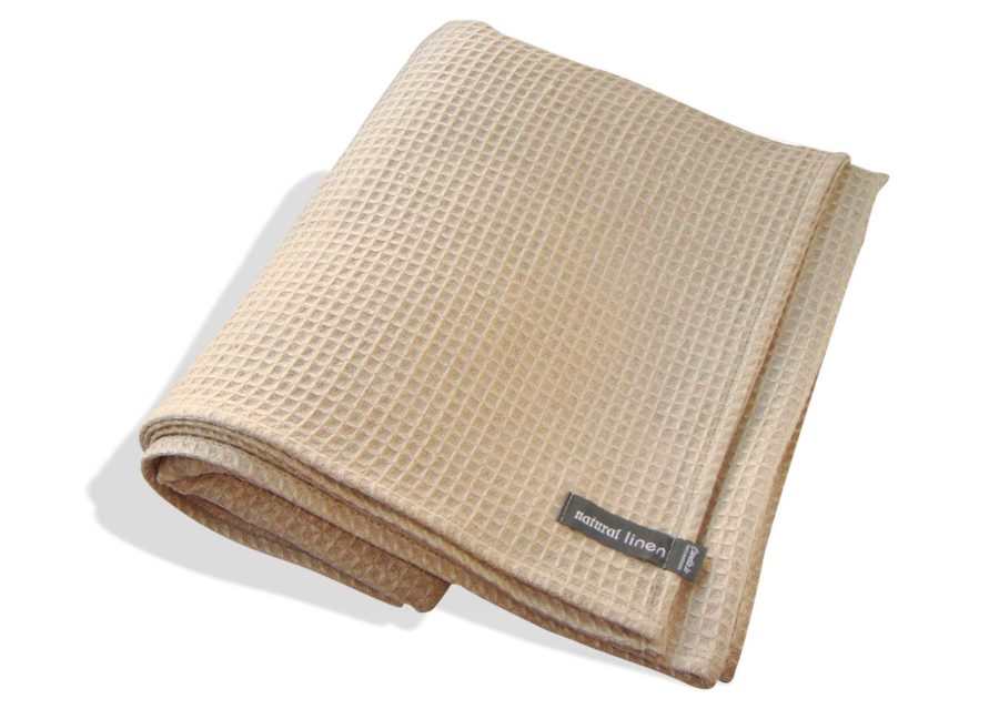 LinenMe Waffelpique Handtuch Aus Halbleinen – 53% Leinen, 47% Baumwolle, 100x140 Cm, Natur/beige